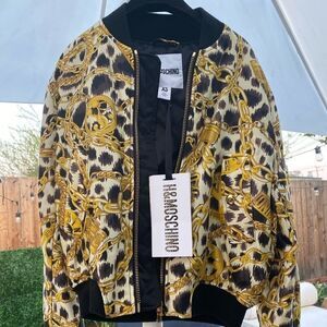 NWT Moschino x H&M Jeremy Scott Leopard Chain Puffer Bomber Jacket XS Oversized